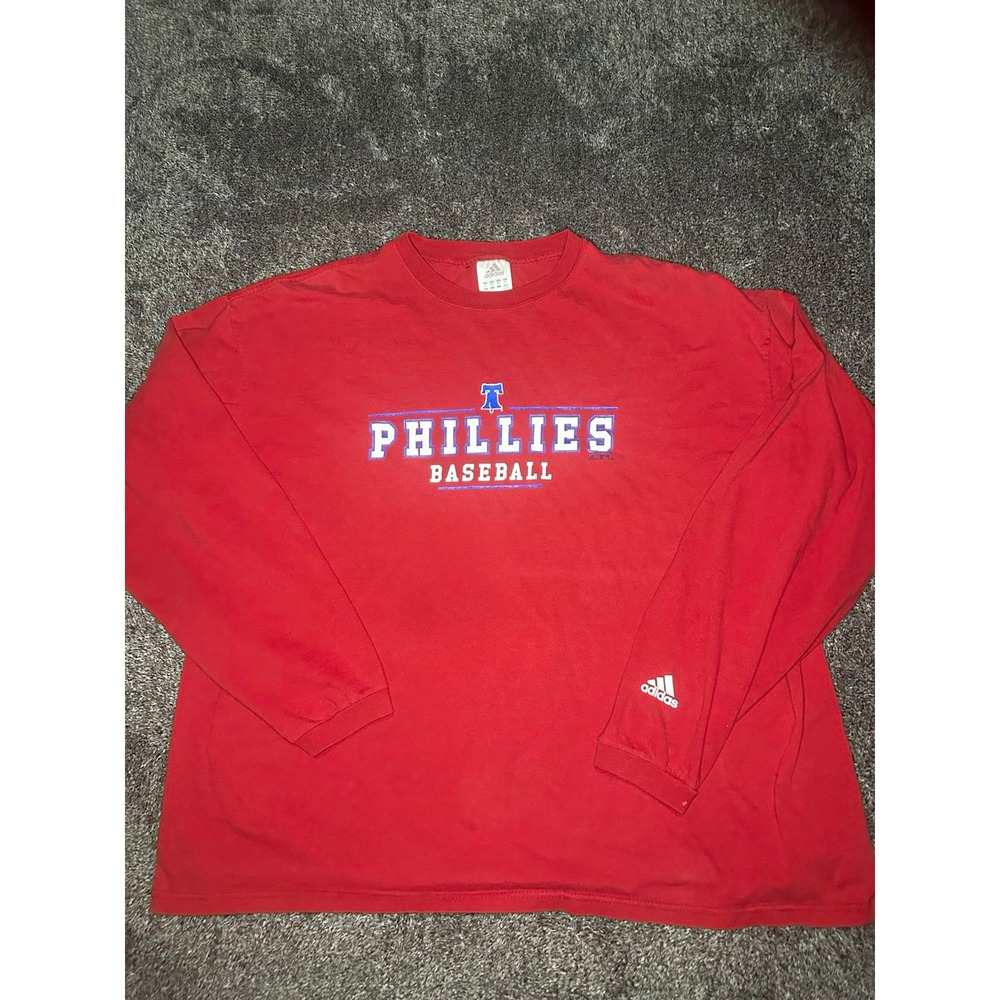 Adidas Philadelphia Phillies Shirt Mens 2XL Red Long Sleeve MLB Baseball XXL Y2K